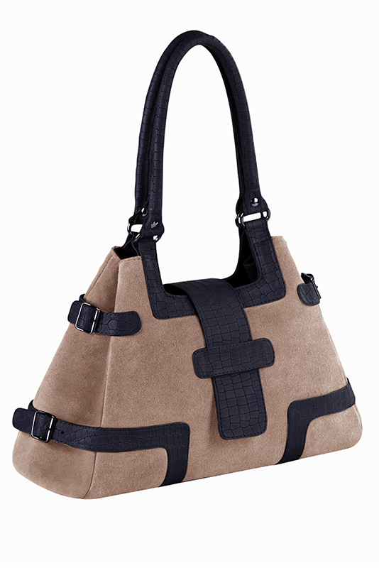 Dress handbag in biscuit beige and navy blue leather - Top view